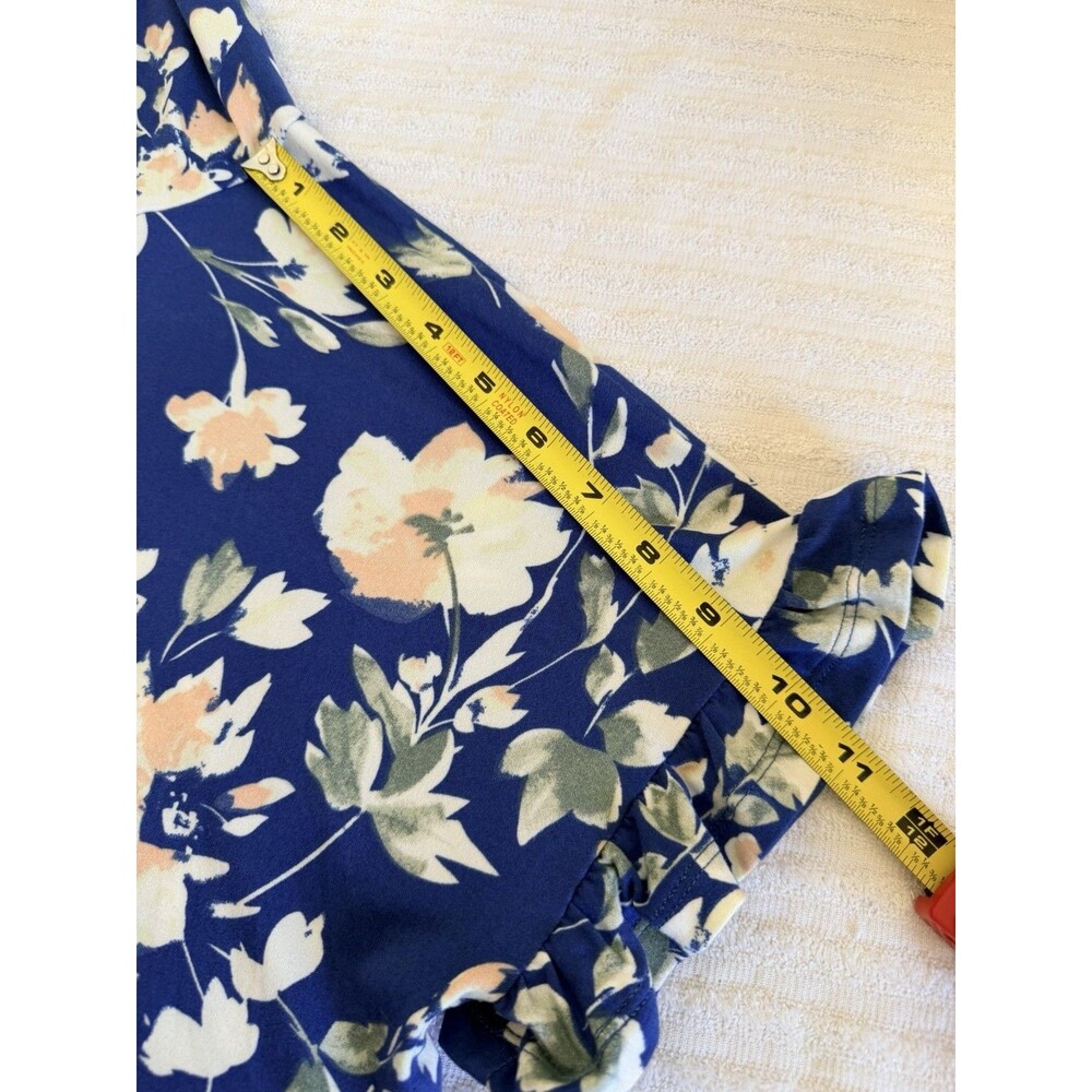 Ninexis Women's Floral Hoodie Top M Blue Ruffle Hem Short Sleeve Boho - Picture 13 of 15